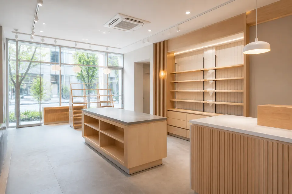 工事と検査を終えてお引渡しを待つ店舗のイメージ